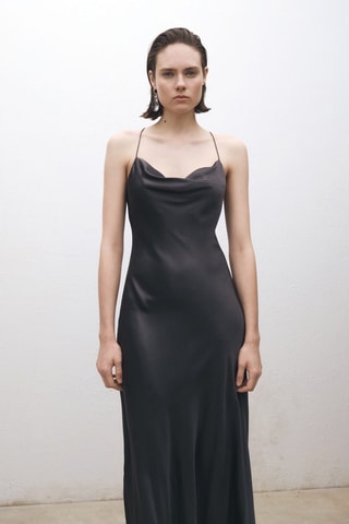 Robe soie encolure drapée - Anthracite