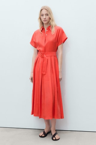 Robe midi évasée ceinture - Rouge