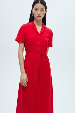 Robe chemisier poches - Rouge