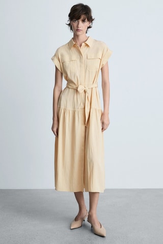 Robe chemise détail noeud - Ecru