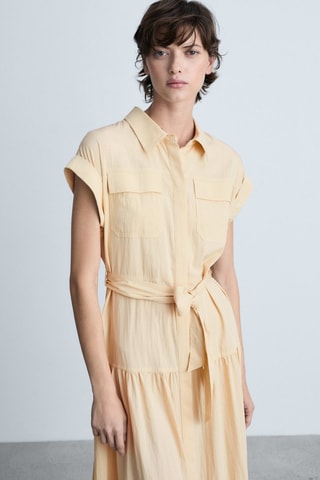 Robe chemise détail noeud - Ecru