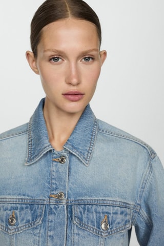 Blouson en jean bas effiloché - Bleu