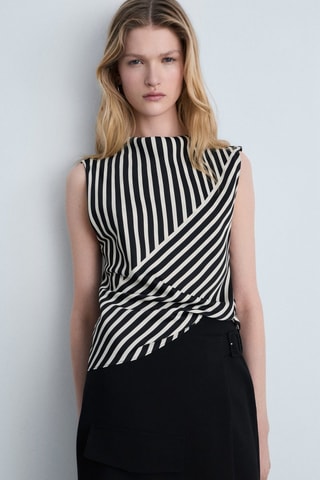 Chemisier col montant rayures - Noir