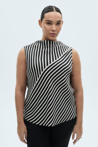 Chemisier col montant rayures - Noir