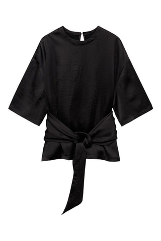 Chemisier satin ceinture - Noir