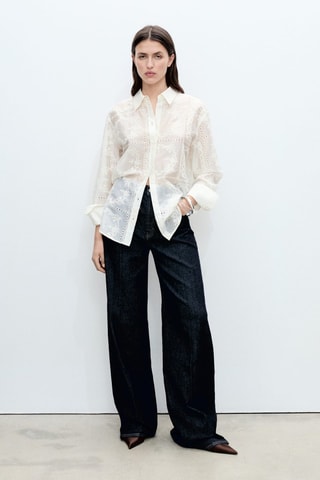 Chemise en lyocell broderie à fleurs - Ecru