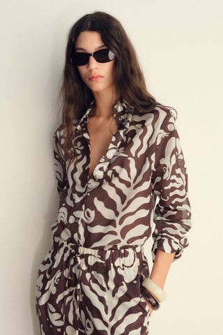 Chemise coton imprimée - Marron