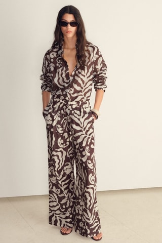 Chemise coton imprimée - Marron