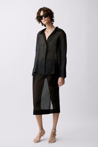 Chemise ramie boutons dissimulés - Noir