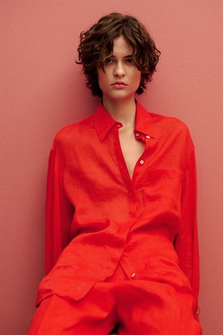 Chemise ramie avec poches - Rouge