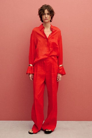 Chemise ramie avec poches - Rouge