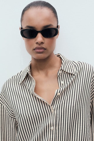 Chemise rayée texturée - Ecru