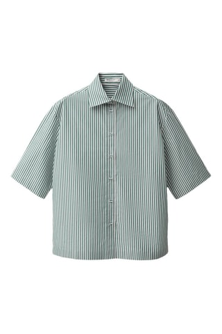 Chemise rayures manches courtes coton - Vert forêt