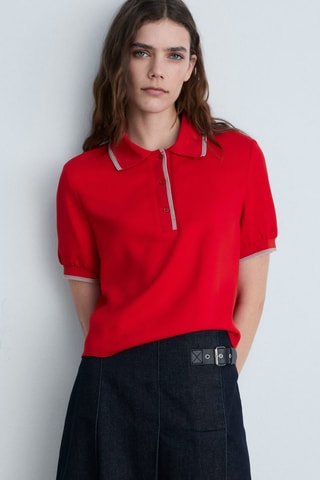 Polo crop liserés contrastés - Rouge