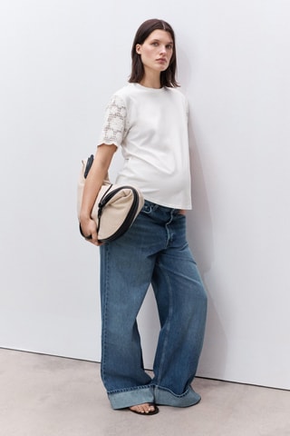 T-shirt manches crochet prémaman - Blanc