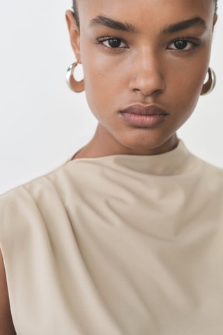 T-shirt col asymétrique froncé - Sable