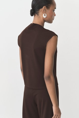 T-shirt col asymétrique froncé - Chocolat