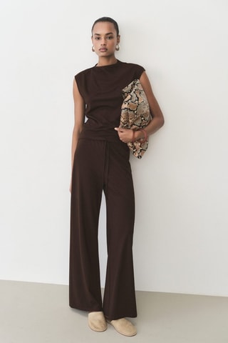 T-shirt col asymétrique froncé - Chocolat