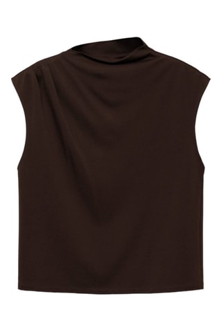T-shirt col asymétrique froncé - Chocolat
