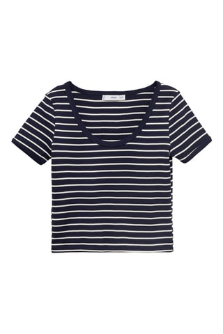 T-shirt en coton rayé à décolleté plongeant - Bleu marine