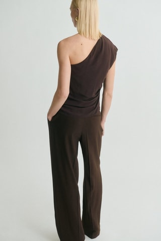 Blouse asymétrique avec foulard et détails à franges - Marron