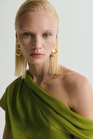 Blouse satinée col asymétrique - Vert