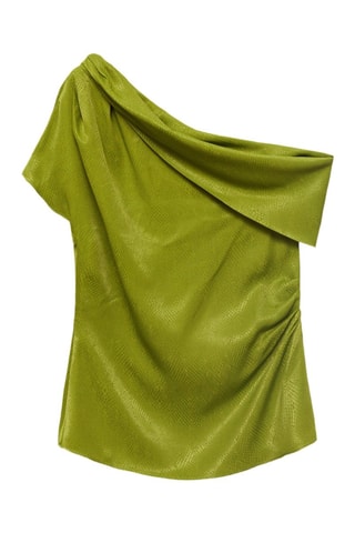 Blouse satinée col asymétrique - Vert