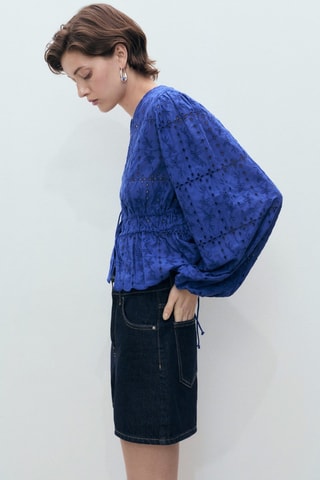 Blouse broderie anglaise à noeuds - Bleu