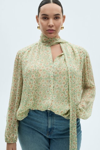 Blusa stampa fiori fiocco - Verde