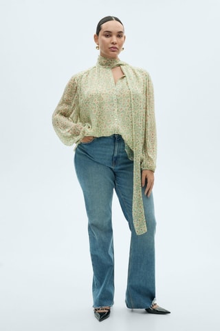 Blusa stampa fiori fiocco - Verde