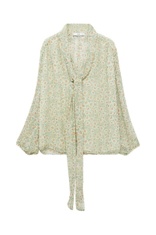 Blusa stampa fiori fiocco - Verde