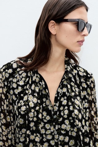 Blouse imprimé floral à nœud - Noir