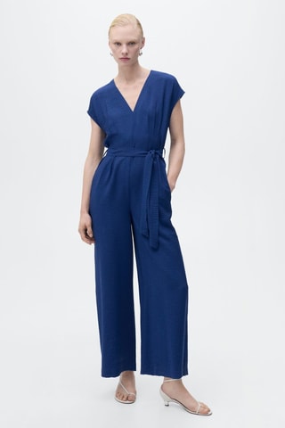 Combinaison imprimée avec ceinture - Bleu foncé