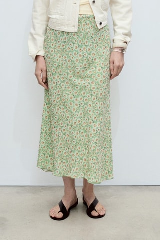 Jupe longue évasée fleurs - Vert