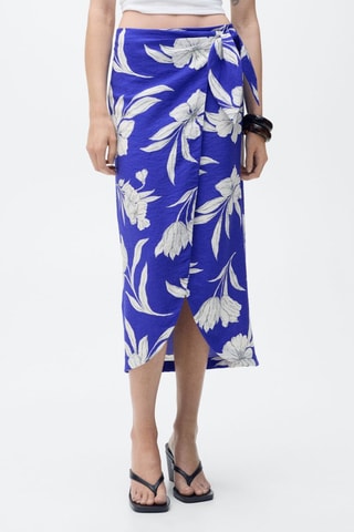 Jupe portefeuille à fleurs - Bleu