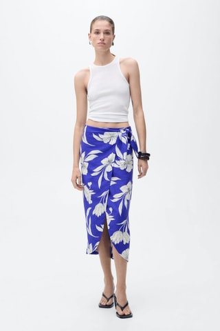 Jupe portefeuille à fleurs - Bleu