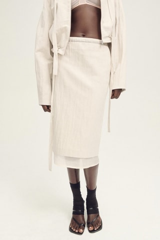Jupe midi en lin mélangé combinée - Gris clair