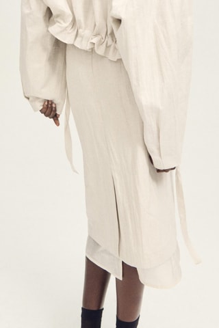 Jupe midi en lin mélangé combinée - Gris clair