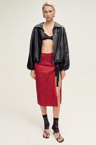 Jupe texturée à noeud multiposition - Rouge