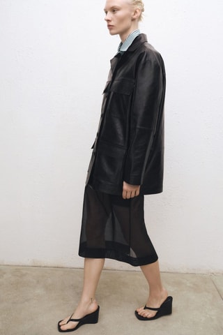 Jupe midi en soie semi-transparente - Noir