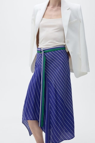 Jupe midi rayures ceinture - Bleu