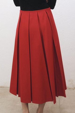 Jupe plissée laine mélangée - Rouge