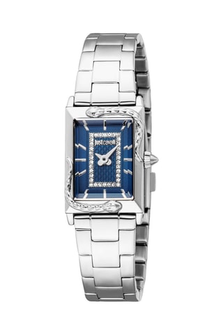 Stalen Quartz Horloge met Tsjechische Kristallen Dolcezza - Zilverkleurig en Blauw