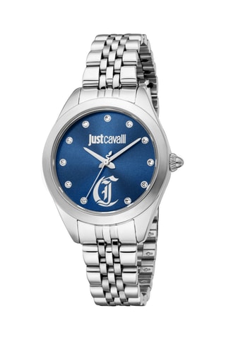 Stalen Quartz Horloge met Tsjechische Kristallen Luna - Zilverkleurig en Blauw