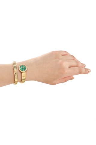 Stalen Quartz Horloge - Goudkleurig en Groen
