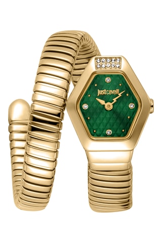 Stalen Quartz Horloge - Goudkleurig en Groen