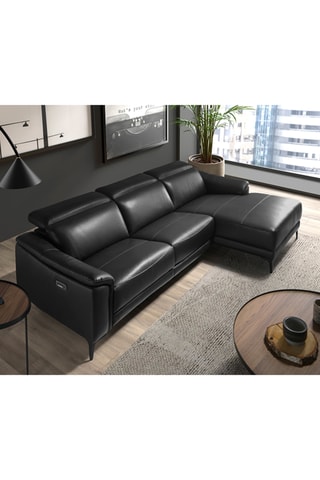 Sofá de canto direito - Preto - 5 lugares - Em couro