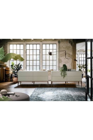 Aparador 4 gavetas - Cinzento e imitação de nogueira - 160 x 45 x 80 cm