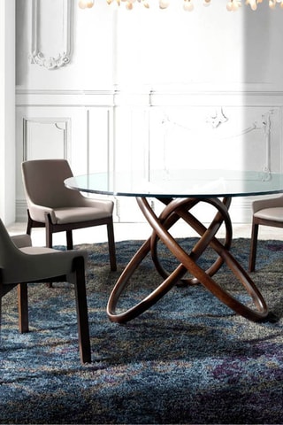 Table à manger en verre et frêne - 130 x 75 x 130 cm