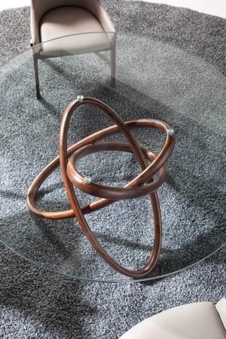 Table à manger en verre et frêne - 130 x 75 x 130 cm